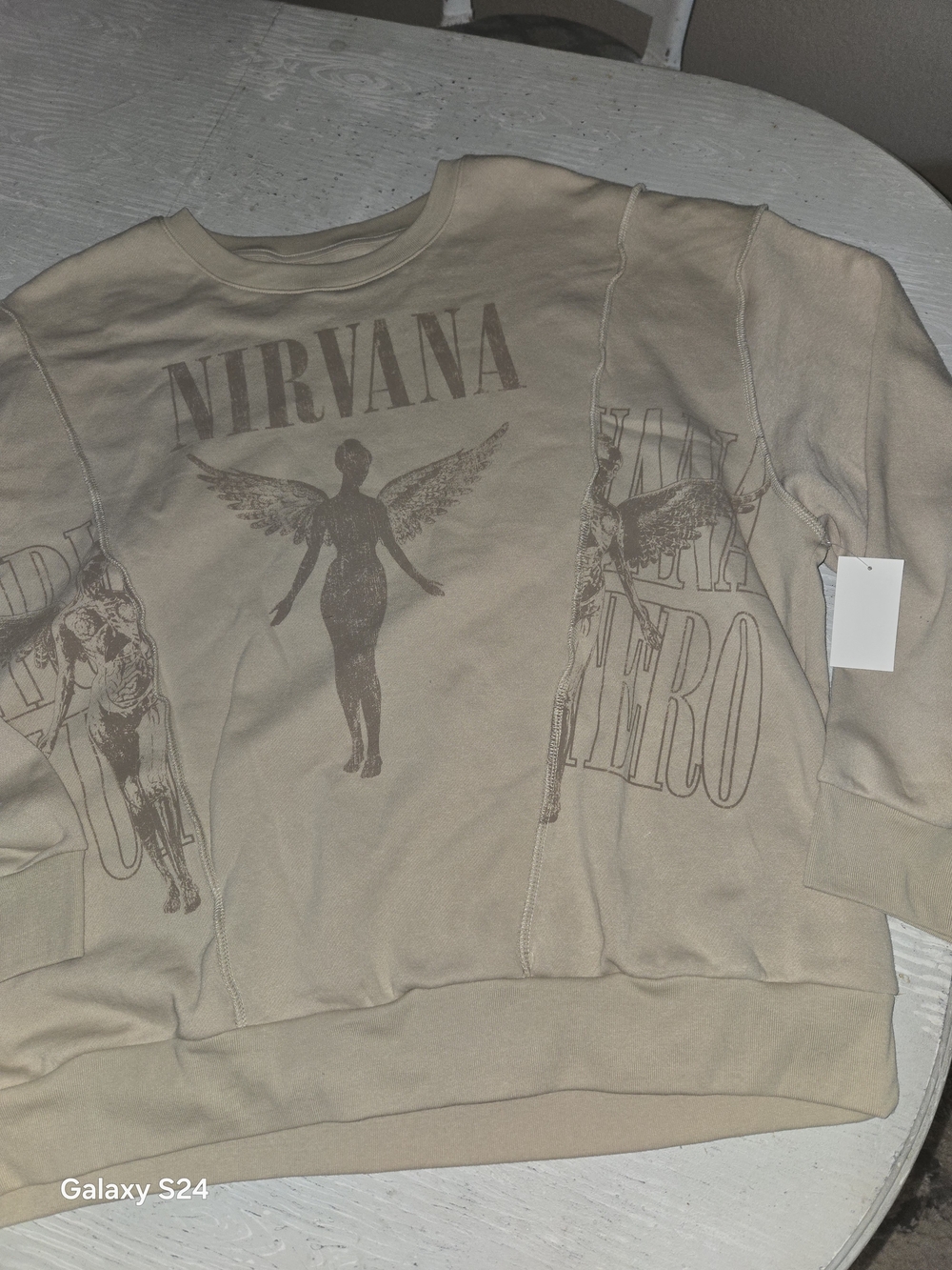 Nirvana Graphic Pullover Sweatshirt in Light Beige